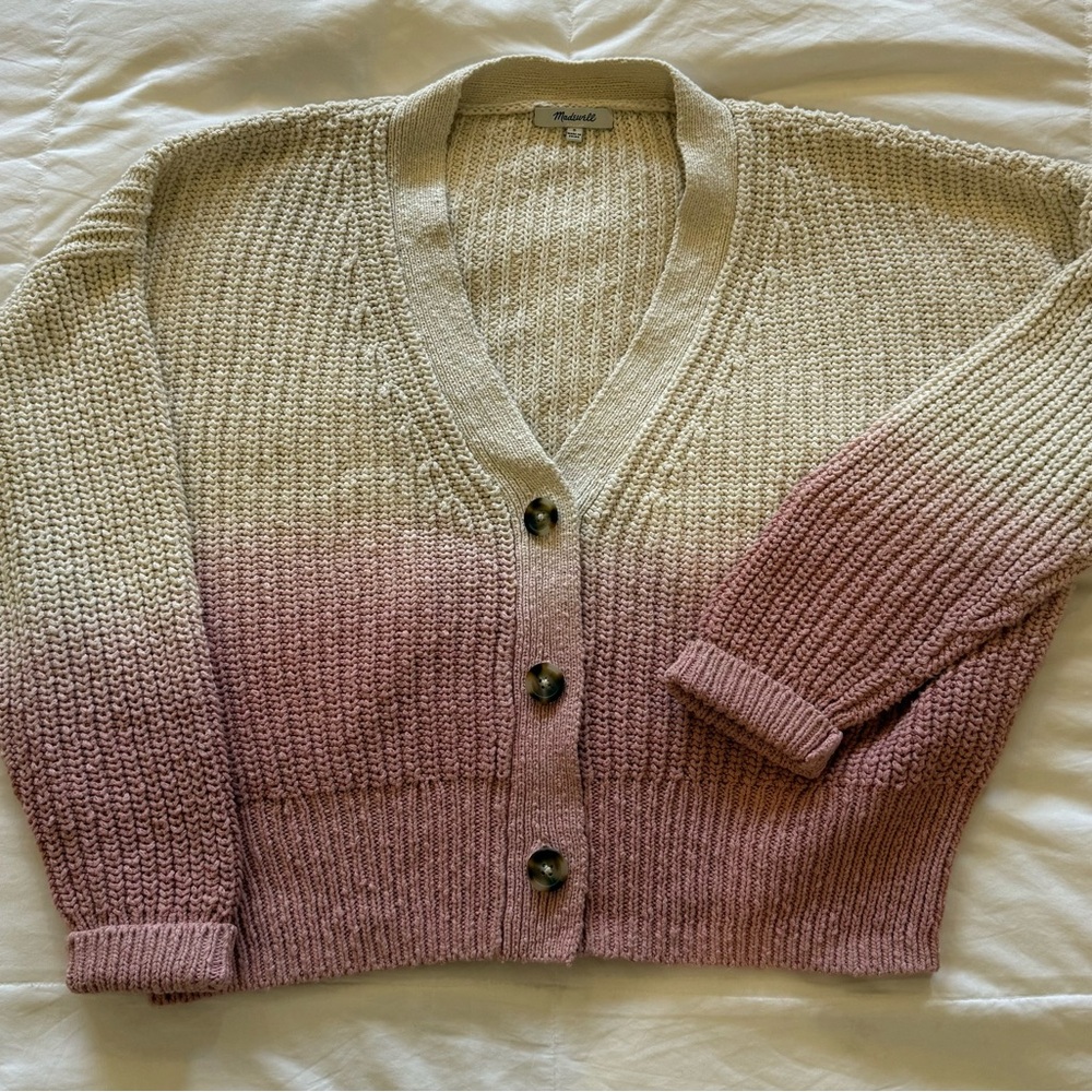 Madewell Cream and Pink Knit Cardigan